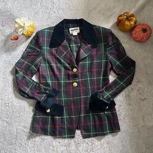 Dani Max Lois Snyder Plaid Blazer with Velvet Accents